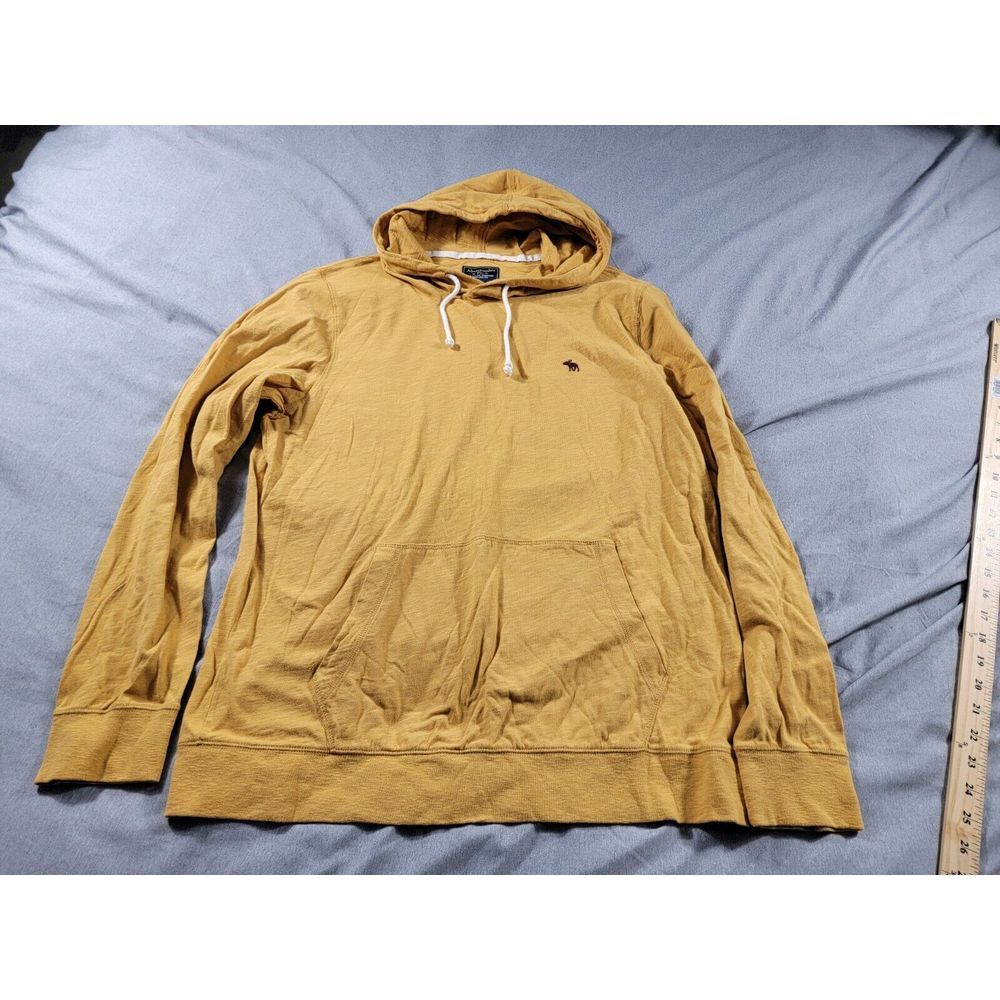 Abercrombie Fitch Shirt Men Large lightweight Hoodie Pullover L/S Mustard Yellow